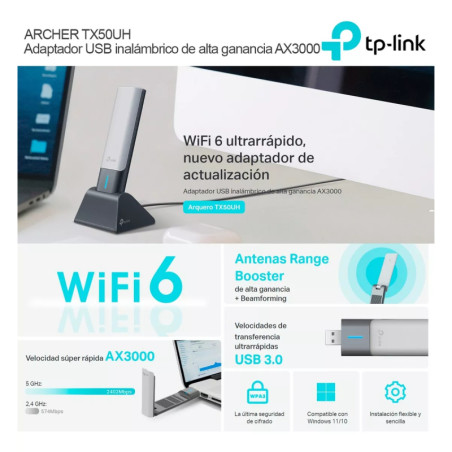 Placa Wifi Usb Tp-link Archer Txe50uh C/ant 1200mbps
