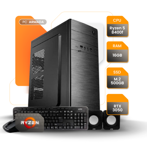 PC GAMER AMD RYZEN 5 8400F RTX3050 A620 16GB SSD 480GB + GAB KIT