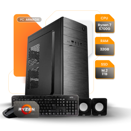 PC GAMER AMD RYZEN 7 5700G A520 32GB SSD 1TB KIT + TECLADO, MOUSE Y PARLANTES
