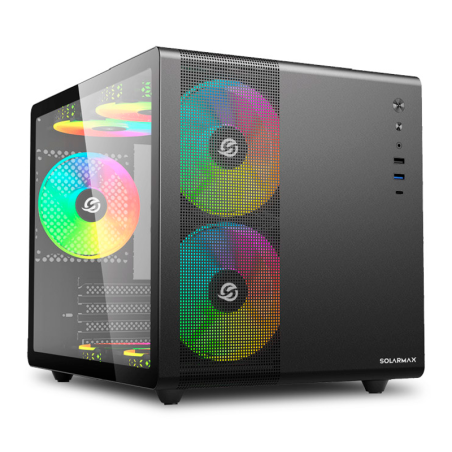 GABINETE SOLARMAX CM-B300 BLACK TG CUBO 3X FAN RGB