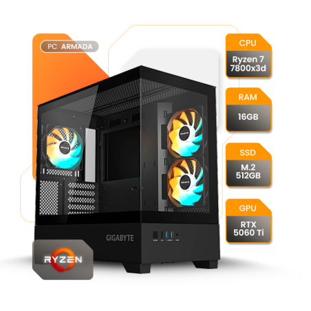 PC GAMER R7 7800X3D RTX 5060TI 16GB SSD 512GB B650 750W 80+ GIGABYTE C201