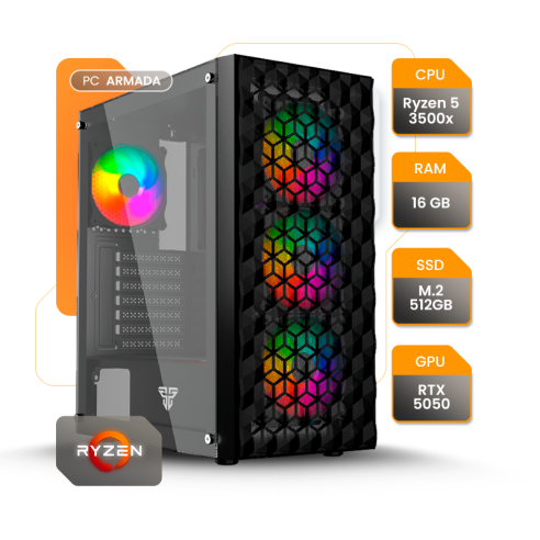 PC GAMER AMD RYZEN 5 3500X RTX 5050 A520 16GB SSD 512GB 550W 80+ FANTECH AERO II