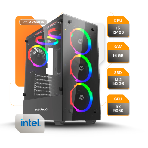 PC GAMER INTEL I5 12400 RX 9060XT 16GB SSD 500GB H610 750W+ GABINETE GAMER