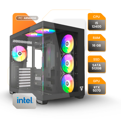 PC GAMER INTEL I5 12400 RTX 5070 16GB SSD 1TB B760 850W 80+ GABINETE GAMER