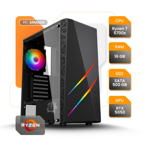 PC GAMER AMD RYZEN 7 5700X RTX 5050 16GB SSD 480GB A520 600W RAPTOR VORTEX