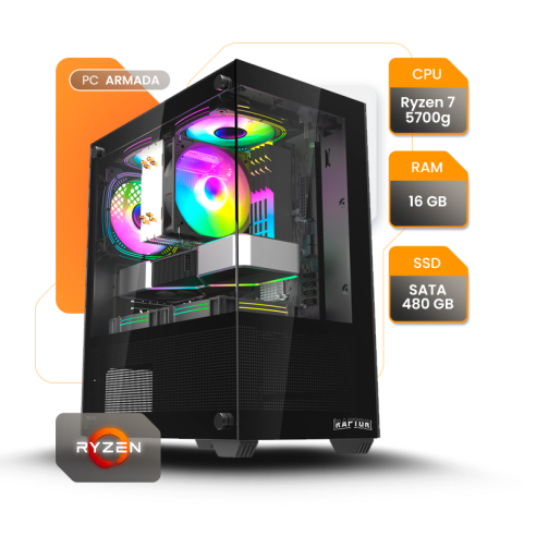 PC GAMER Y MONITOR AMD RYZEN 7 5700G 16GB SSD 480GB GAB GAMER Y MONITOR + WIFI Y TEC, MOU Y PAD