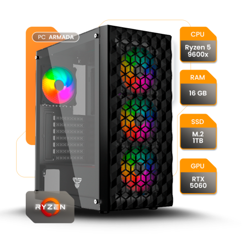 PC GAMER RYZEN 5 9600X RTX5060 TI 16GB SSD 1TB B850 850W 80+ FANTECH AERO II CG83
