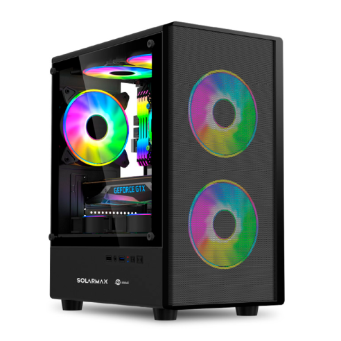 GABINETE SOLARMAX CM-B6202 BLACK GLASS 3X FAN RGB MID-TOWER